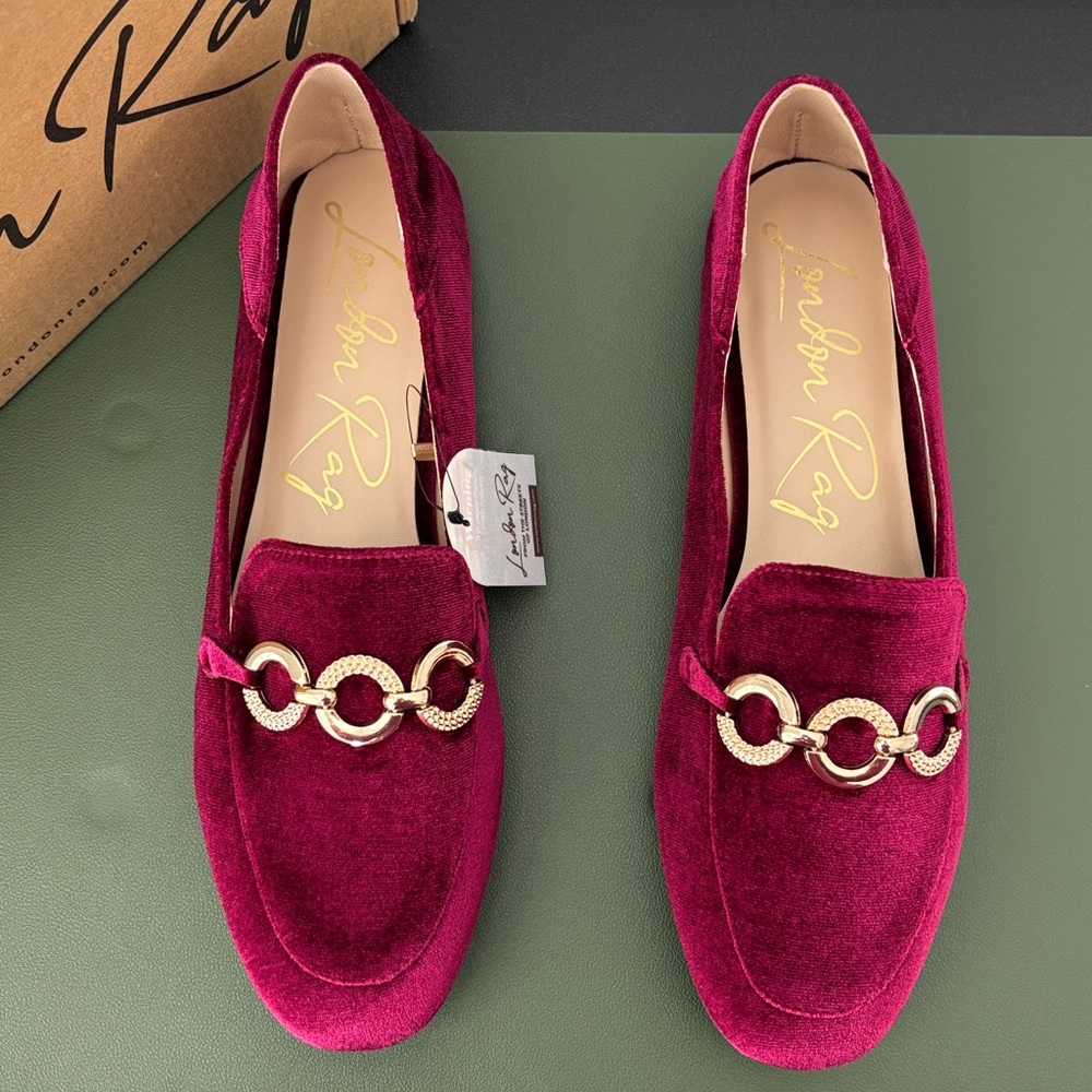 London Rag Elegant Burgundy Velvet Loafers